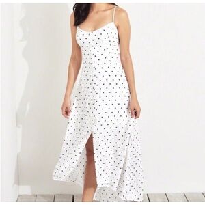 Hollister M Black White Polka Dot Button Up Maxi Dress